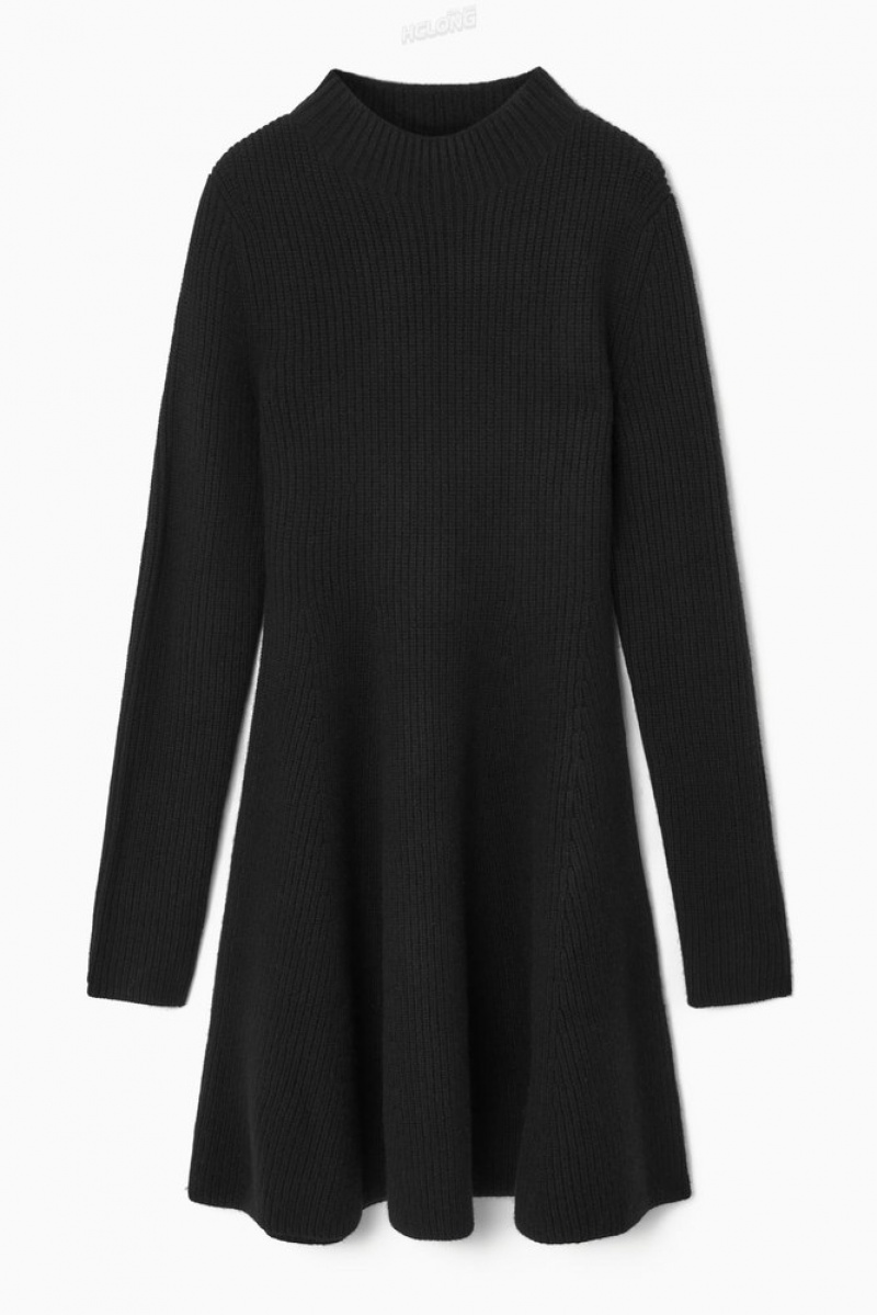 Black COS Knitted Wool Flared Mini Dress | KG19-P9CS