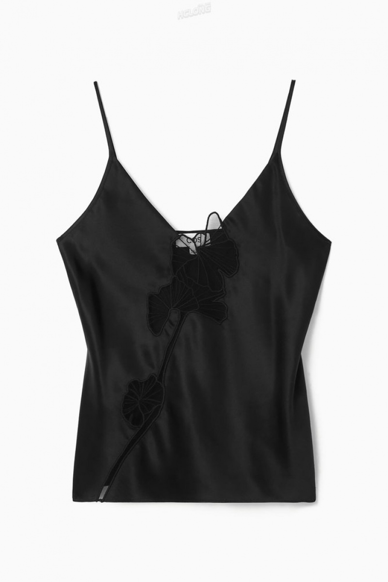 Black COS Lace-Paneled Silk Camisole | ER33-H8XG