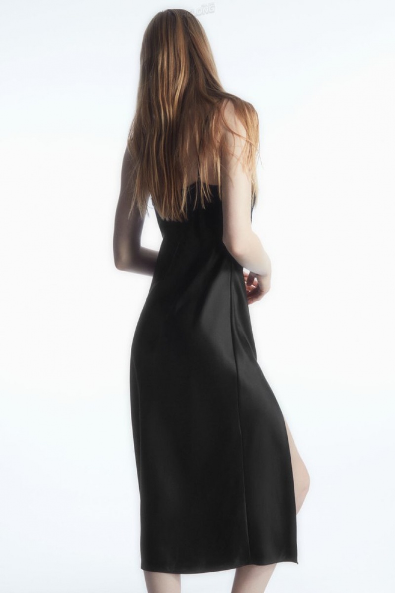 Black COS Lace-Paneled Silk Slip Dress | UB12-E7DF