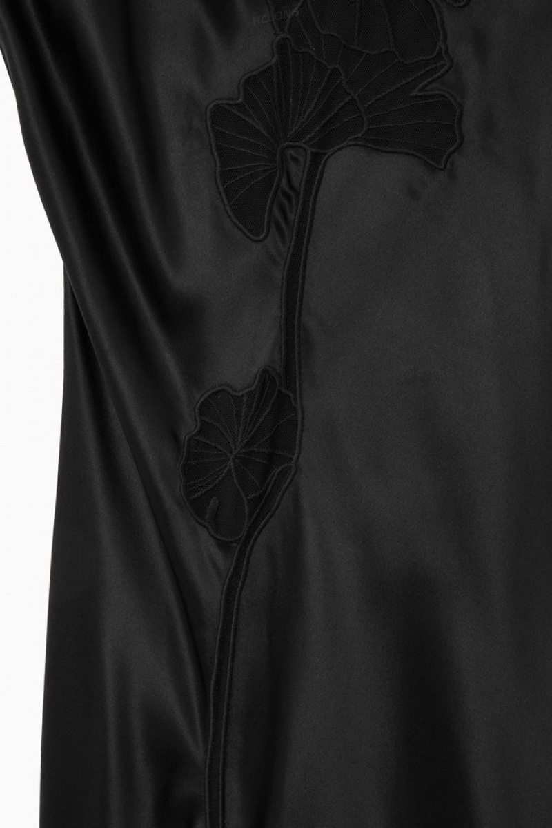 Black COS Lace-Paneled Silk Slip Dress | UB12-E7DF