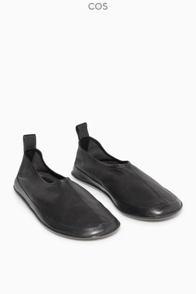 Black COS Leather Ballet Flats | SV41-W3EJ