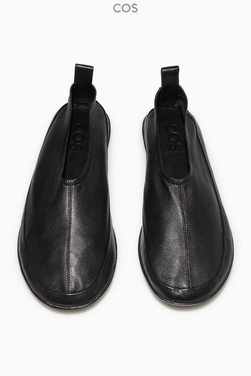 Black COS Leather Ballet Flats | SV41-W3EJ