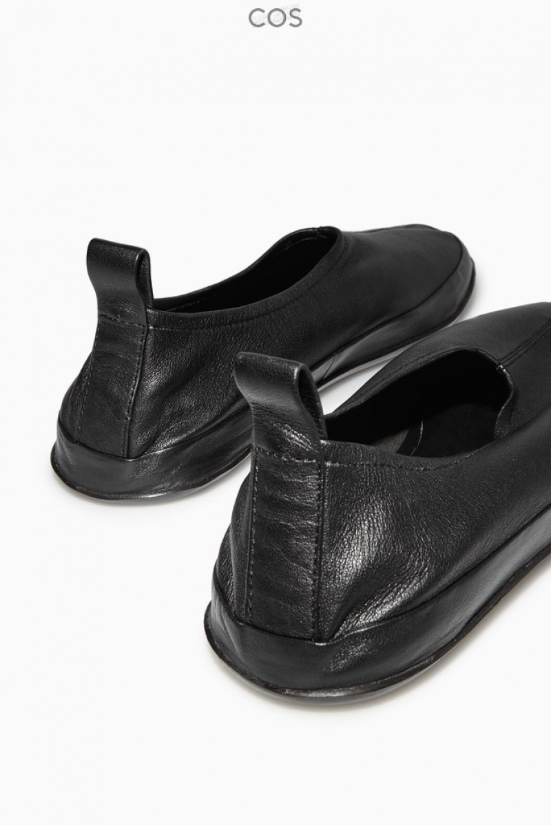 Black COS Leather Ballet Flats | SV41-W3EJ