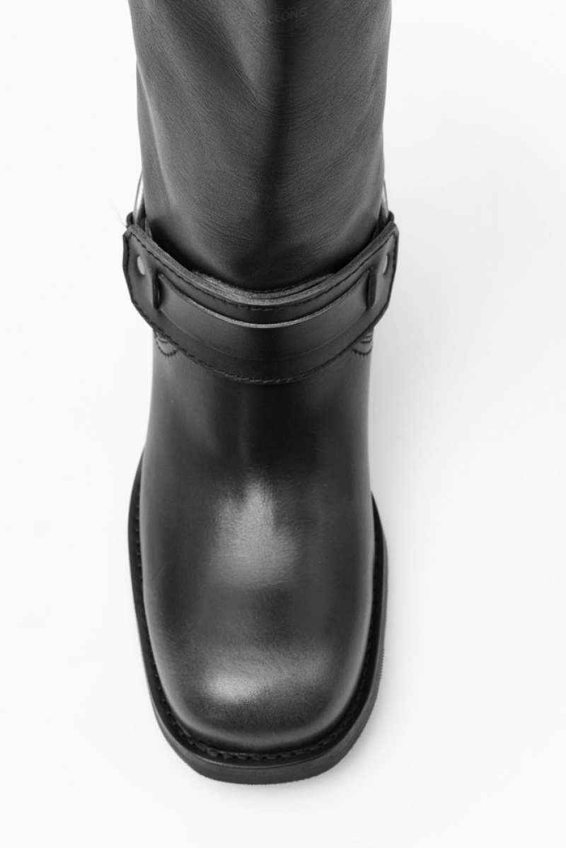 Black COS Leather Biker Boots | LE67-K9FS