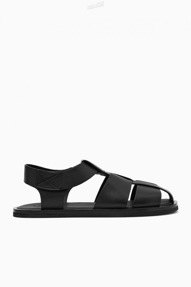 Black COS Leather Fisherman Sandals | LH91-Z5JA