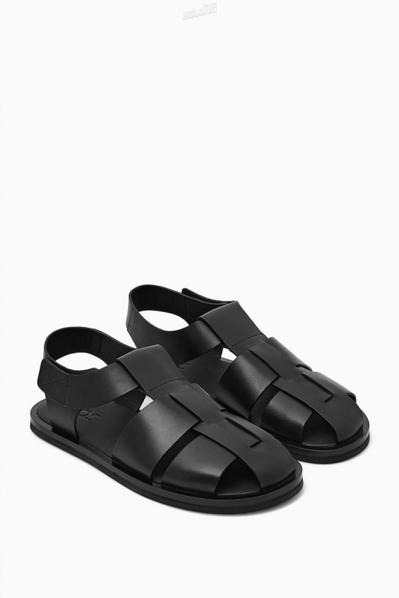 Black COS Leather Fisherman Sandals | LH91-Z5JA