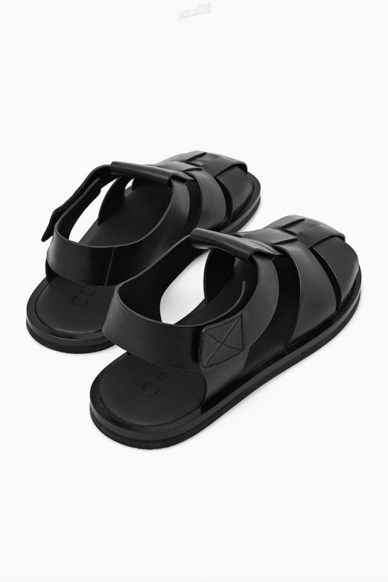 Black COS Leather Fisherman Sandals | LH91-Z5JA