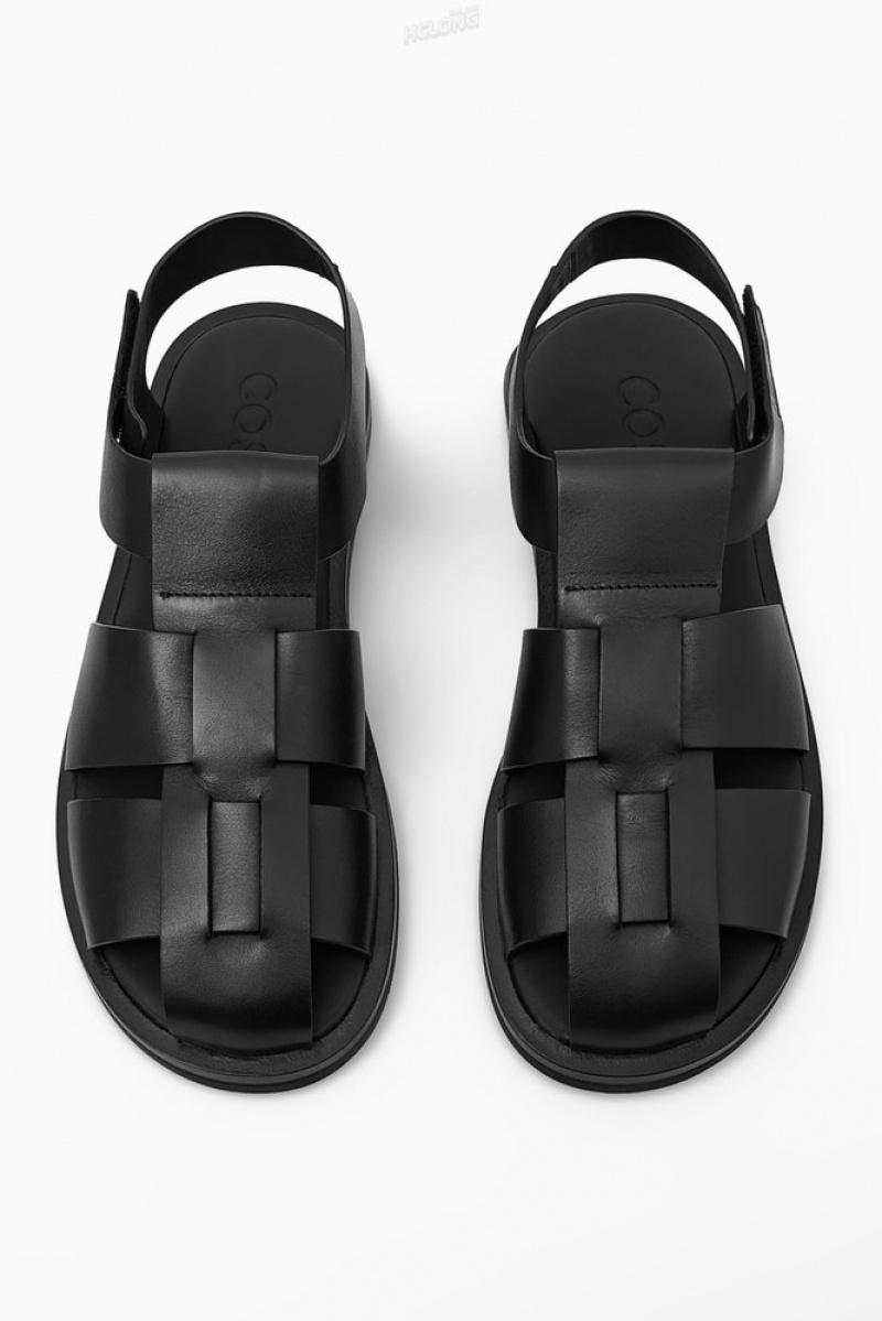 Black COS Leather Fisherman Sandals | LH91-Z5JA