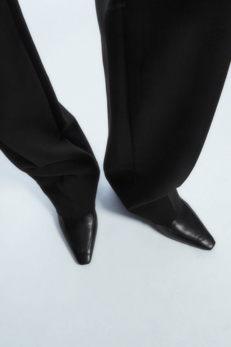 Black COS Leather Heeled Loafers | EQ44-R6YY