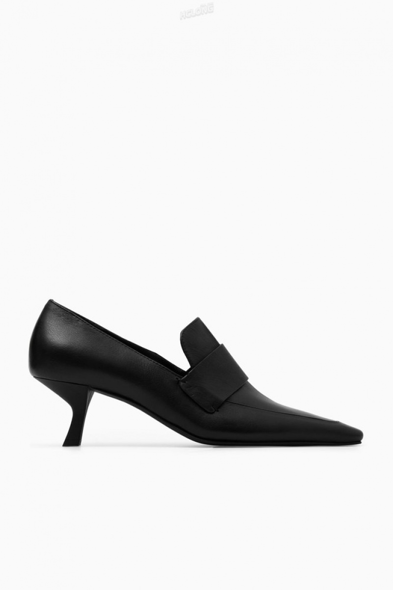 Black COS Leather Heeled Loafers | EQ44-R6YY