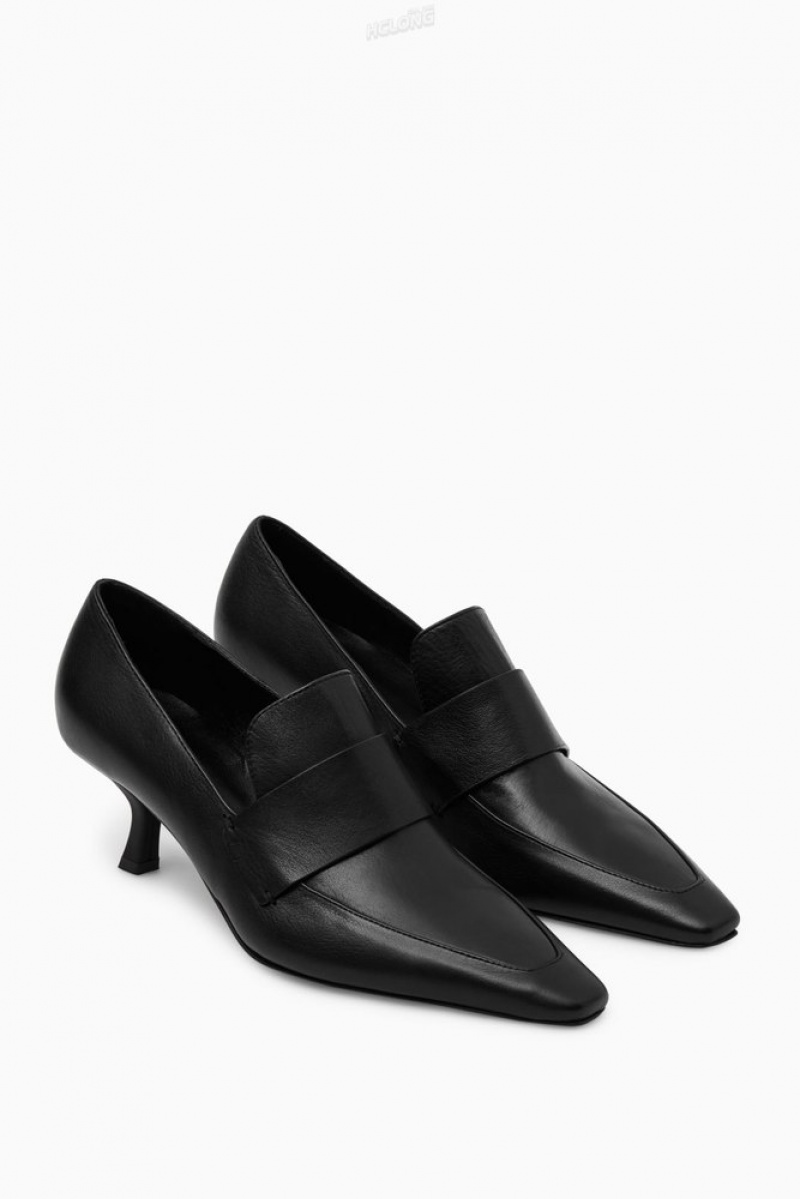 Black COS Leather Heeled Loafers | EQ44-R6YY