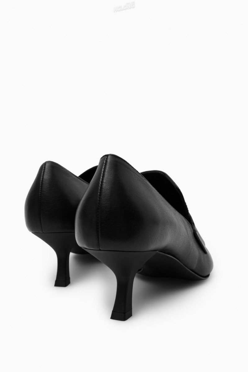 Black COS Leather Heeled Loafers | EQ44-R6YY