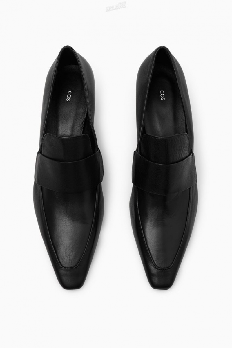 Black COS Leather Heeled Loafers | EQ44-R6YY