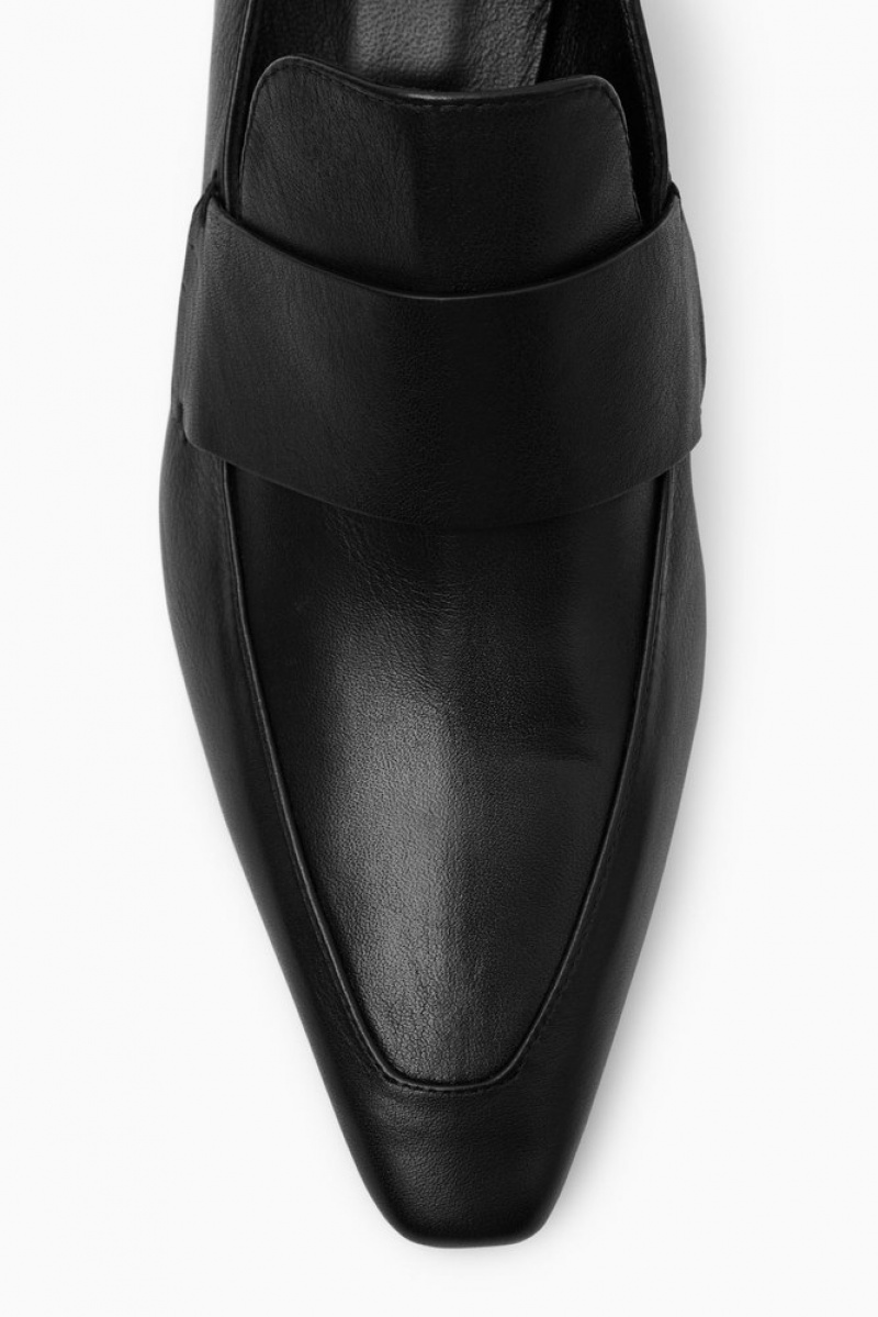 Black COS Leather Heeled Loafers | EQ44-R6YY