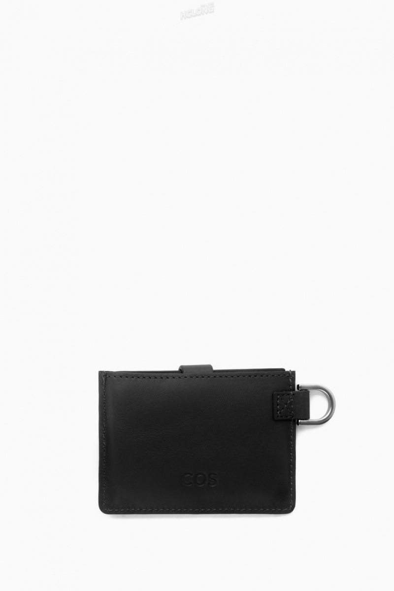 Black COS Leather Lanyard Cardholder | ZC99-E9BN