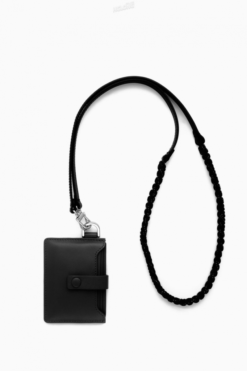 Black COS Leather Lanyard Cardholder | ZC99-E9BN