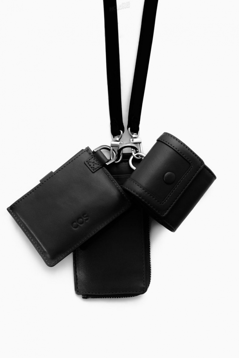 Black COS Leather Lanyard Cardholder | ZC99-E9BN