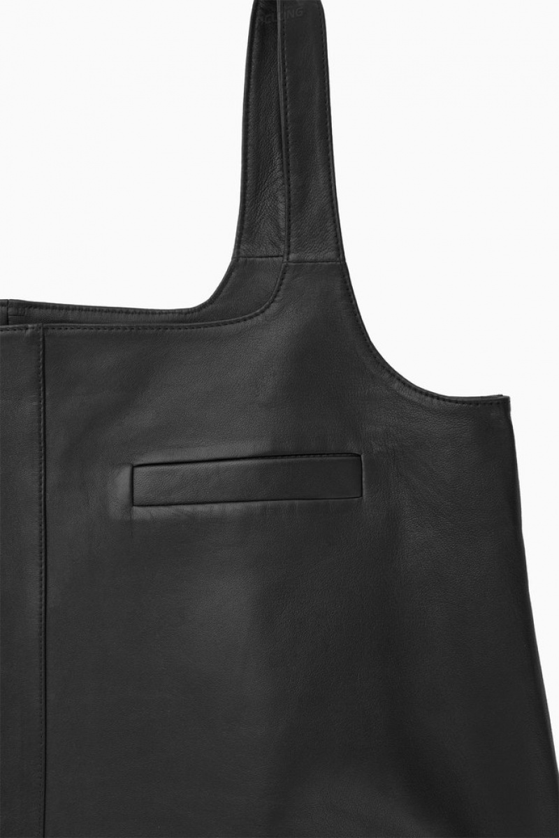 Black COS Leather Mini Pinafore Dress | YG07-P5FK