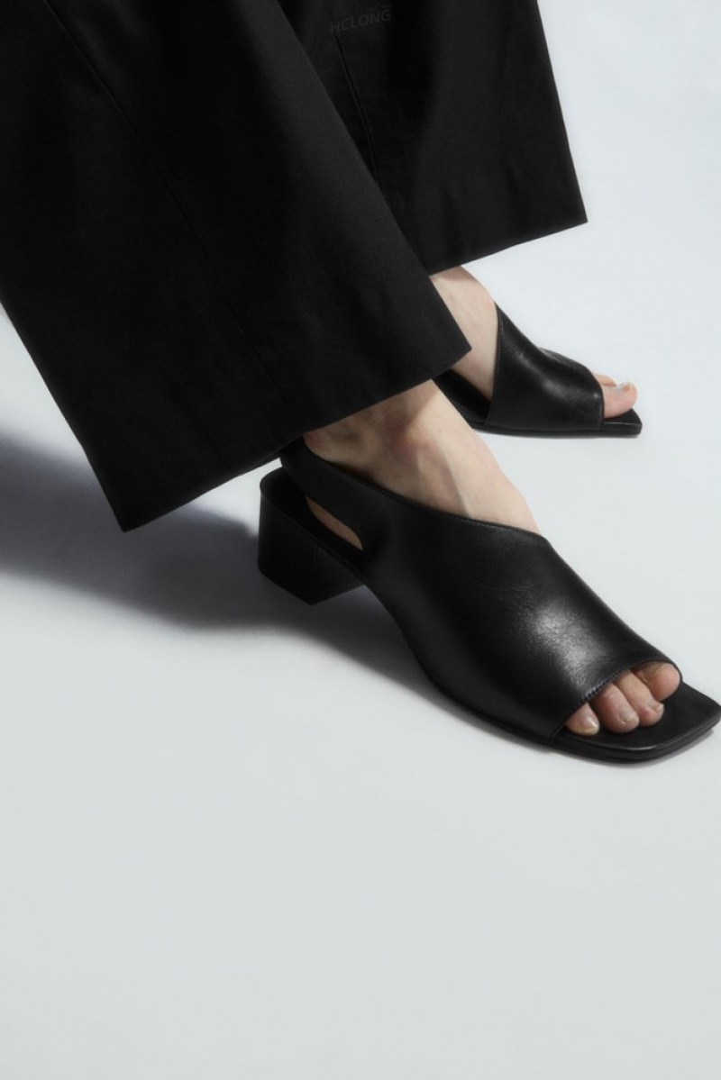 Black COS Leather Slingback Block-Heel Sandals | FU37-A1OG