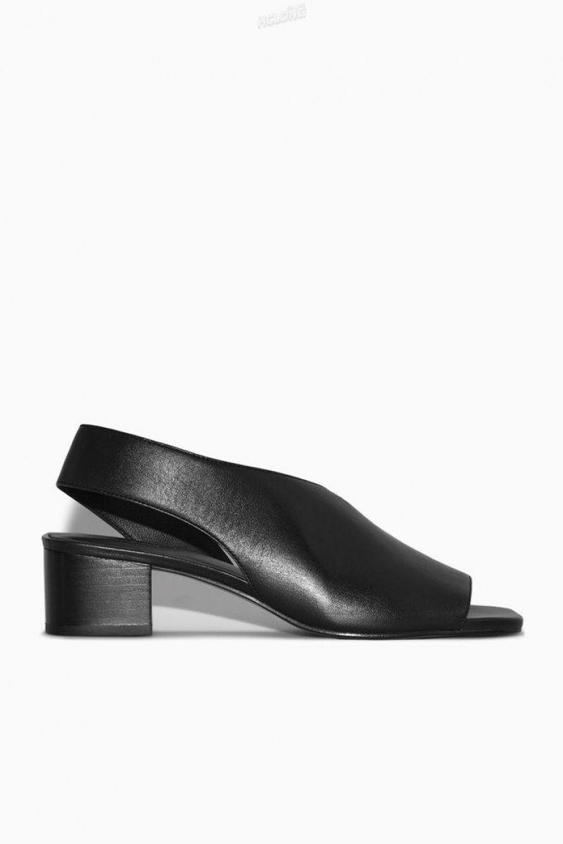 Black COS Leather Slingback Block-Heel Sandals | FU37-A1OG