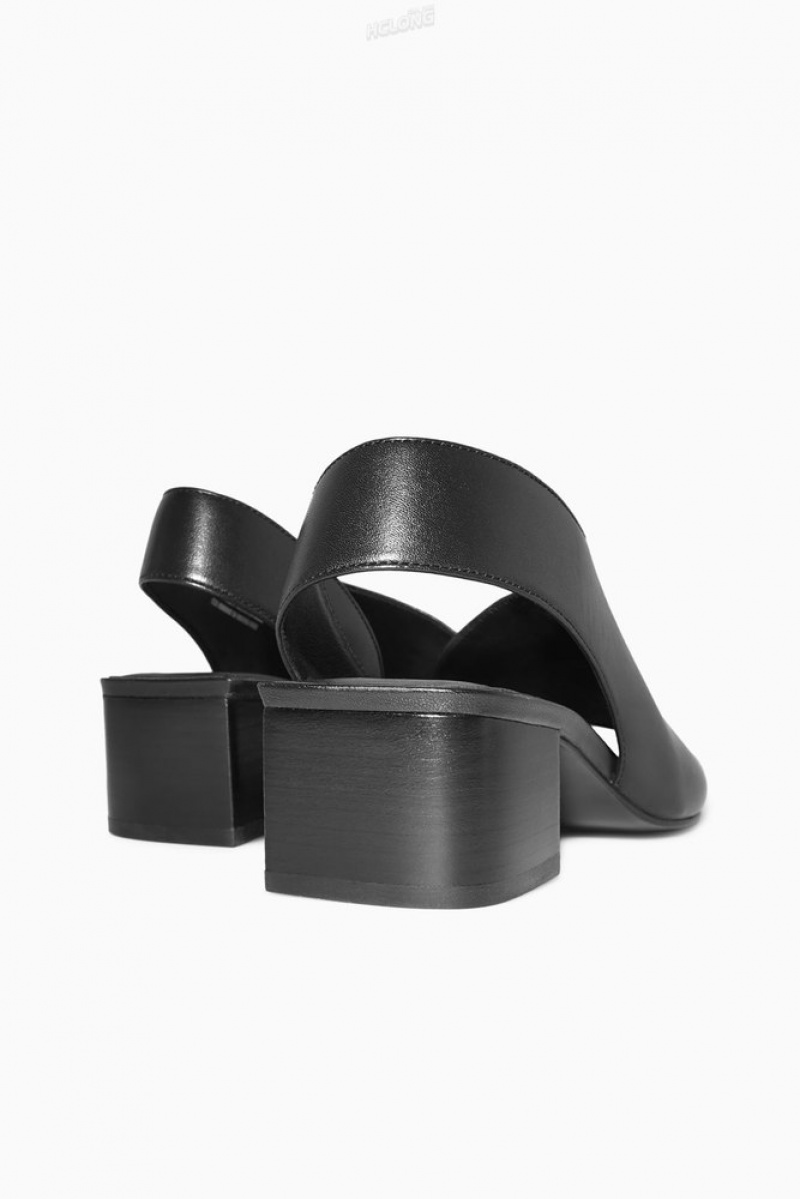 Black COS Leather Slingback Block-Heel Sandals | FU37-A1OG