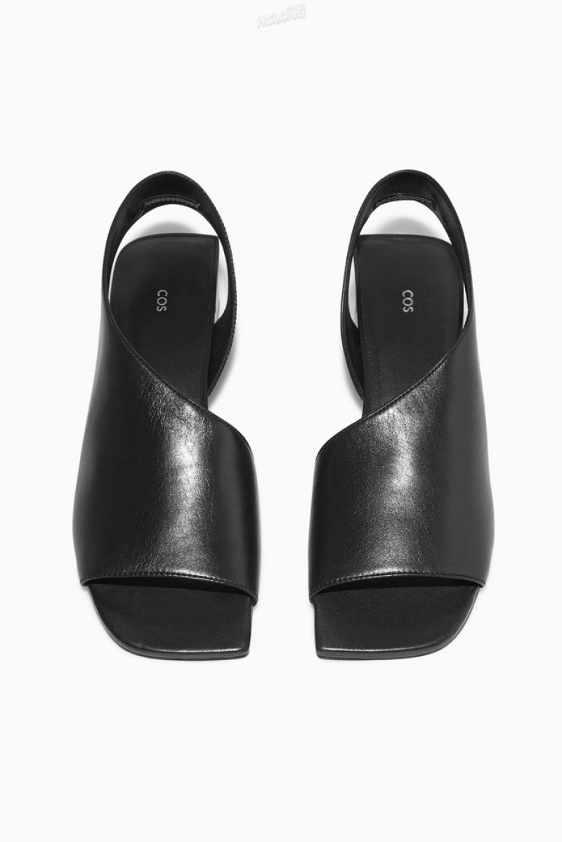 Black COS Leather Slingback Block-Heel Sandals | FU37-A1OG