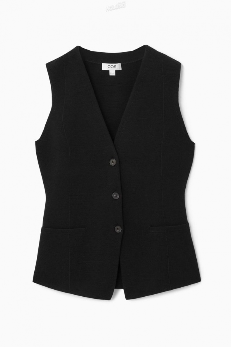 Black COS Longline Knitted Wool Vest | FY38-U0RG