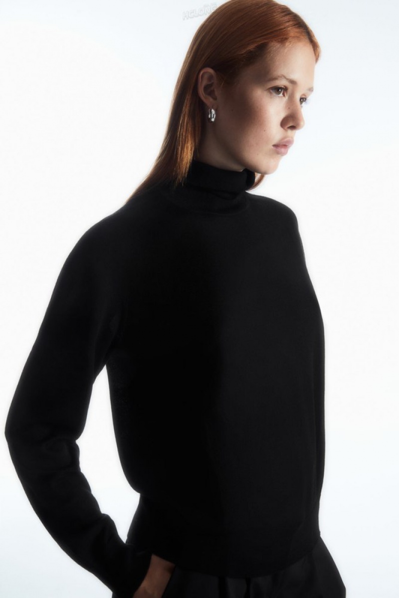 Black COS Merino Wool Roll-Neck Jumper | OT34-Q6AR