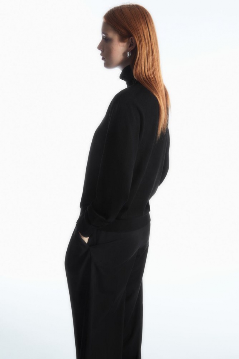 Black COS Merino Wool Roll-Neck Jumper | OT34-Q6AR