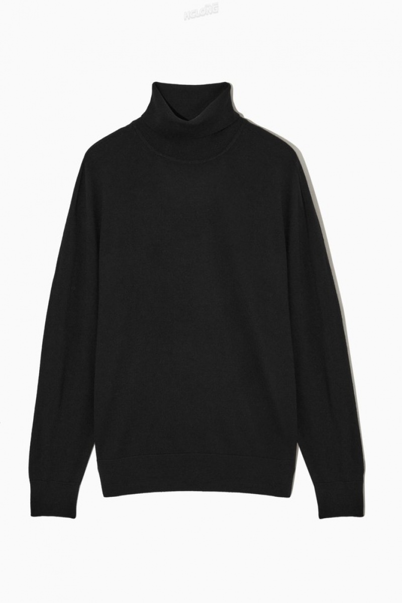 Black COS Merino Wool Roll-Neck Jumper | OT34-Q6AR