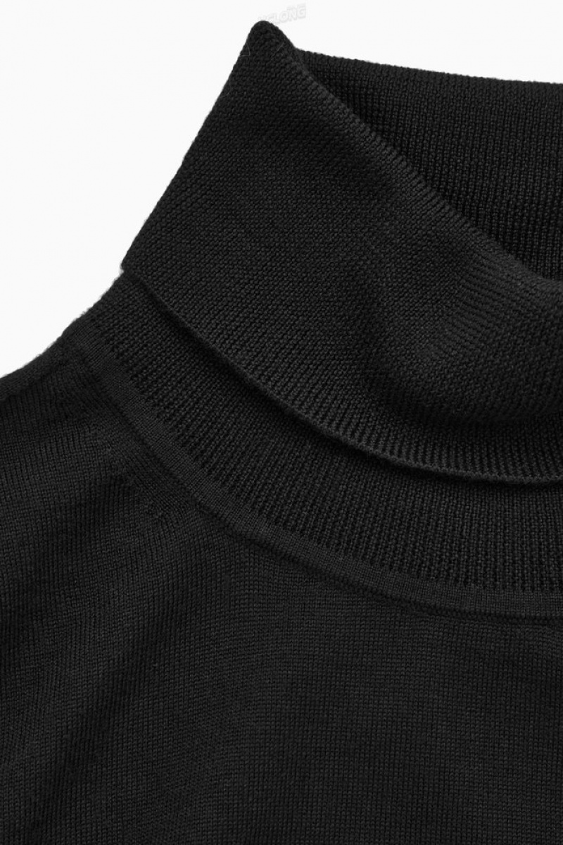 Black COS Merino Wool Roll-Neck Jumper | OT34-Q6AR