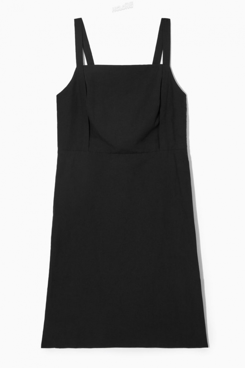 Black COS Open-Back Mini Pinafore Dress | XZ16-Q6WP