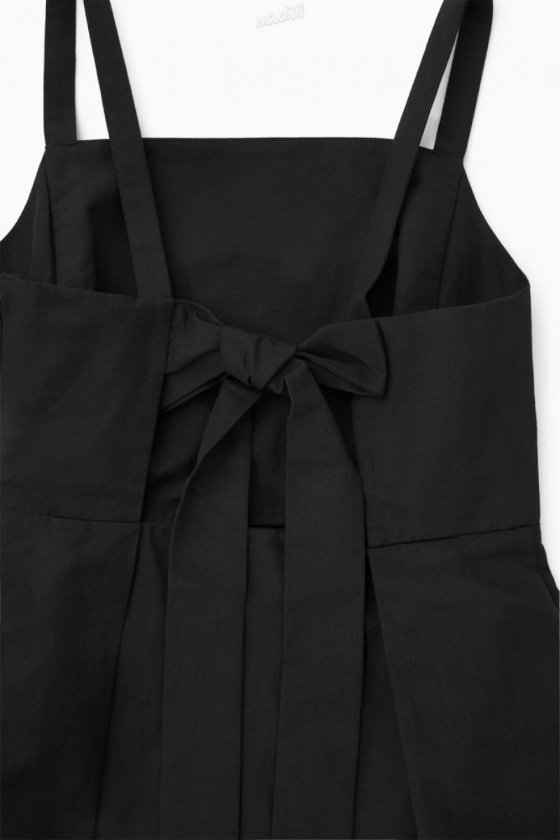 Black COS Open-Back Mini Pinafore Dress | XZ16-Q6WP