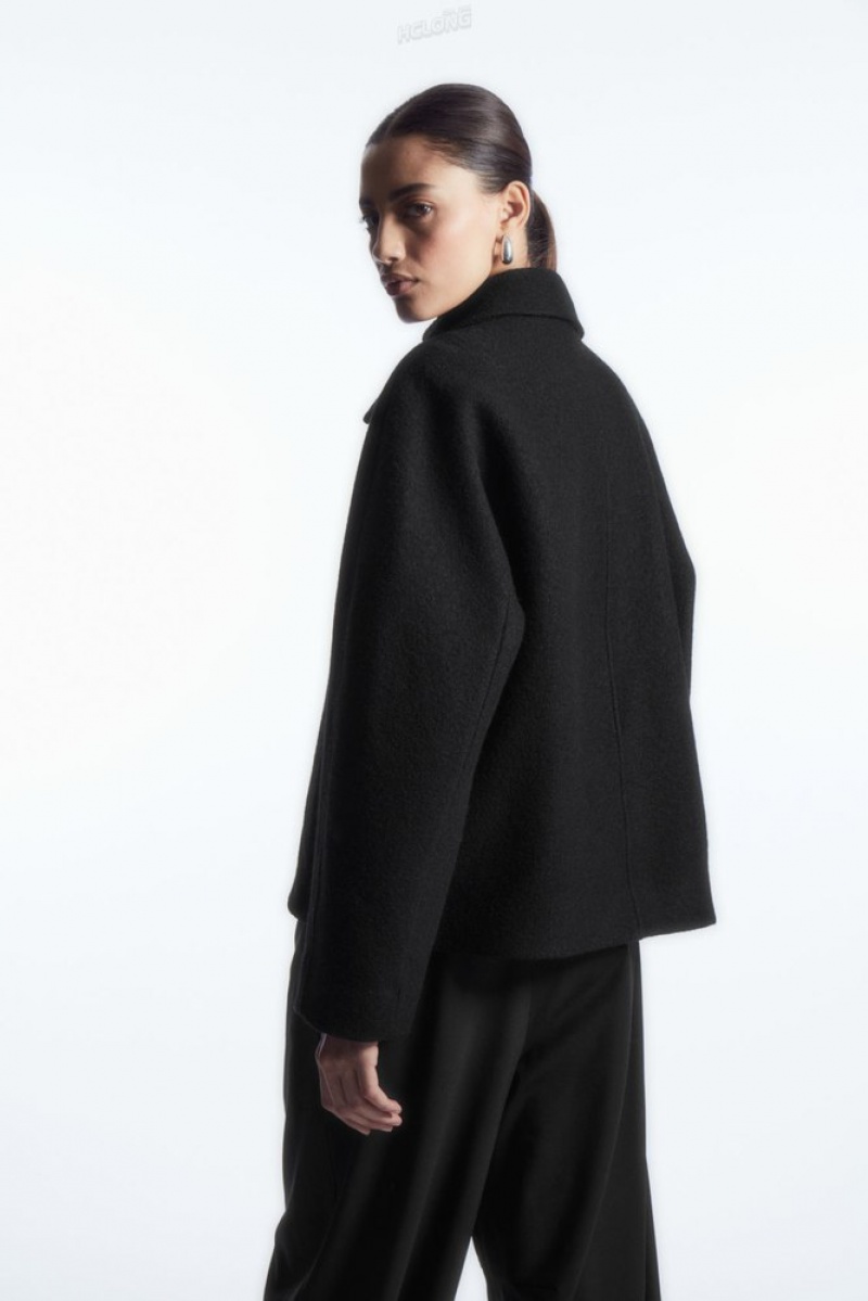 Black COS Oversized Boiled-Wool Jacket | YJ01-B7XJ