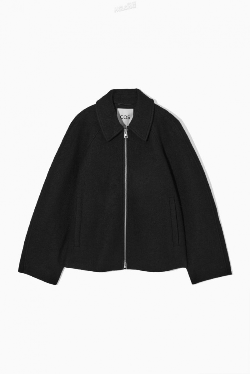 Black COS Oversized Boiled-Wool Jacket | YJ01-B7XJ