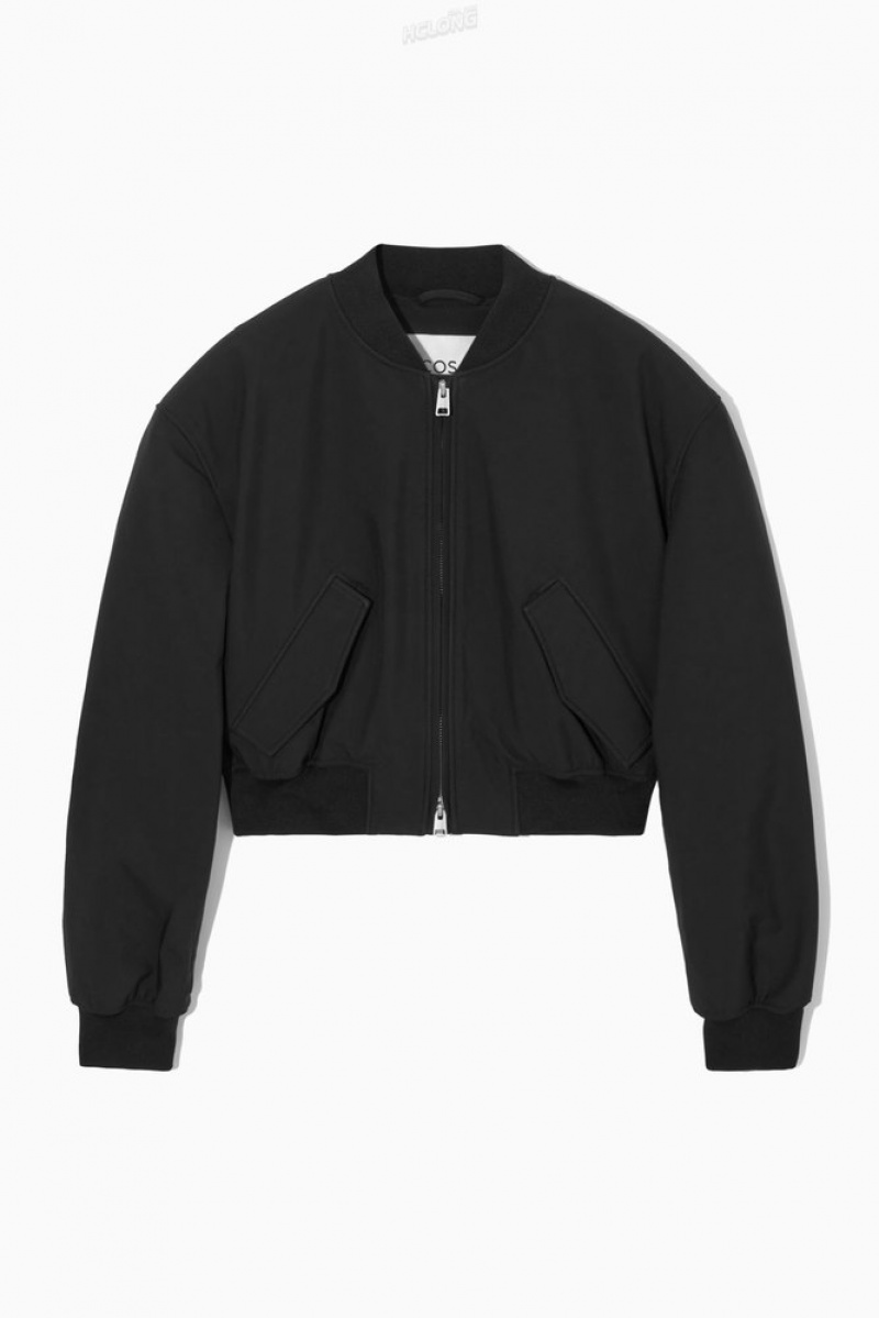 Black COS Oversized Cropped Bomber Jacket | UQ97-U6JP