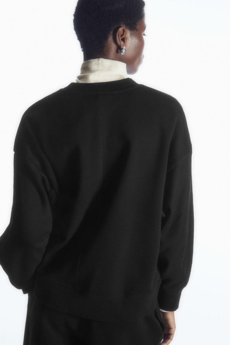 Black COS Oversized Fleece-Back Sweatshirt | AH97-E2MH