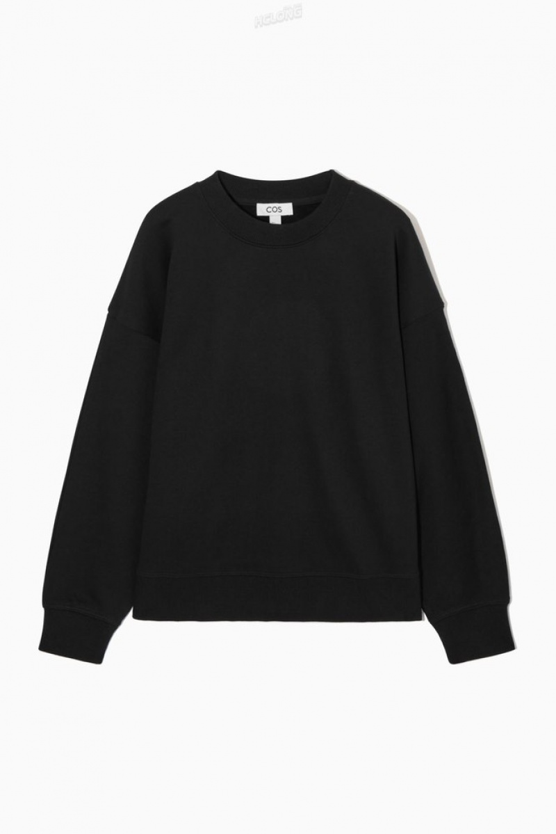 Black COS Oversized Fleece-Back Sweatshirt | AH97-E2MH