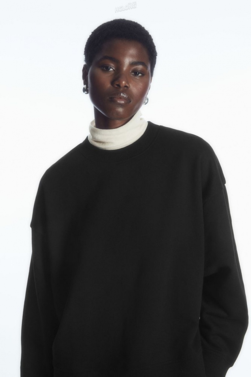 Black COS Oversized Fleece-Back Sweatshirt | AH97-E2MH