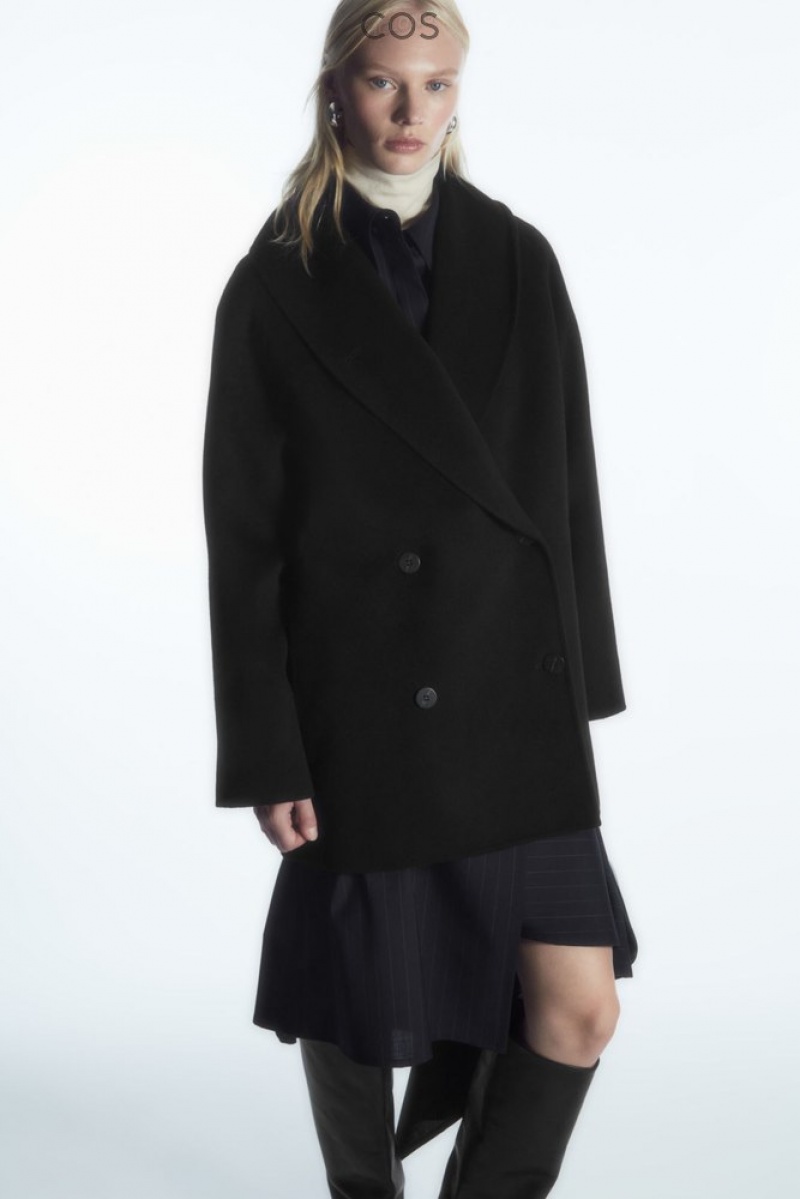 Black COS Oversized Shawl-Collar Wool Jacket | LT39-Q6BU