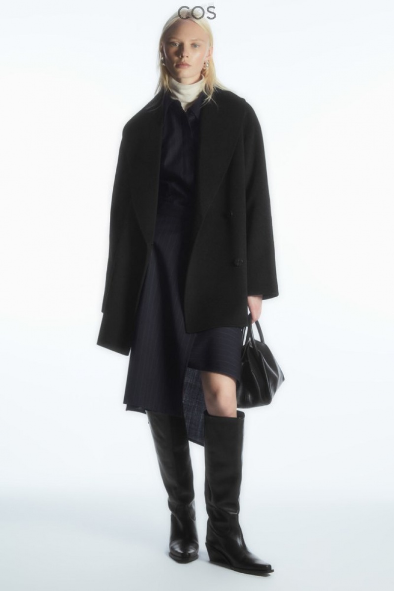 Black COS Oversized Shawl-Collar Wool Jacket | LT39-Q6BU