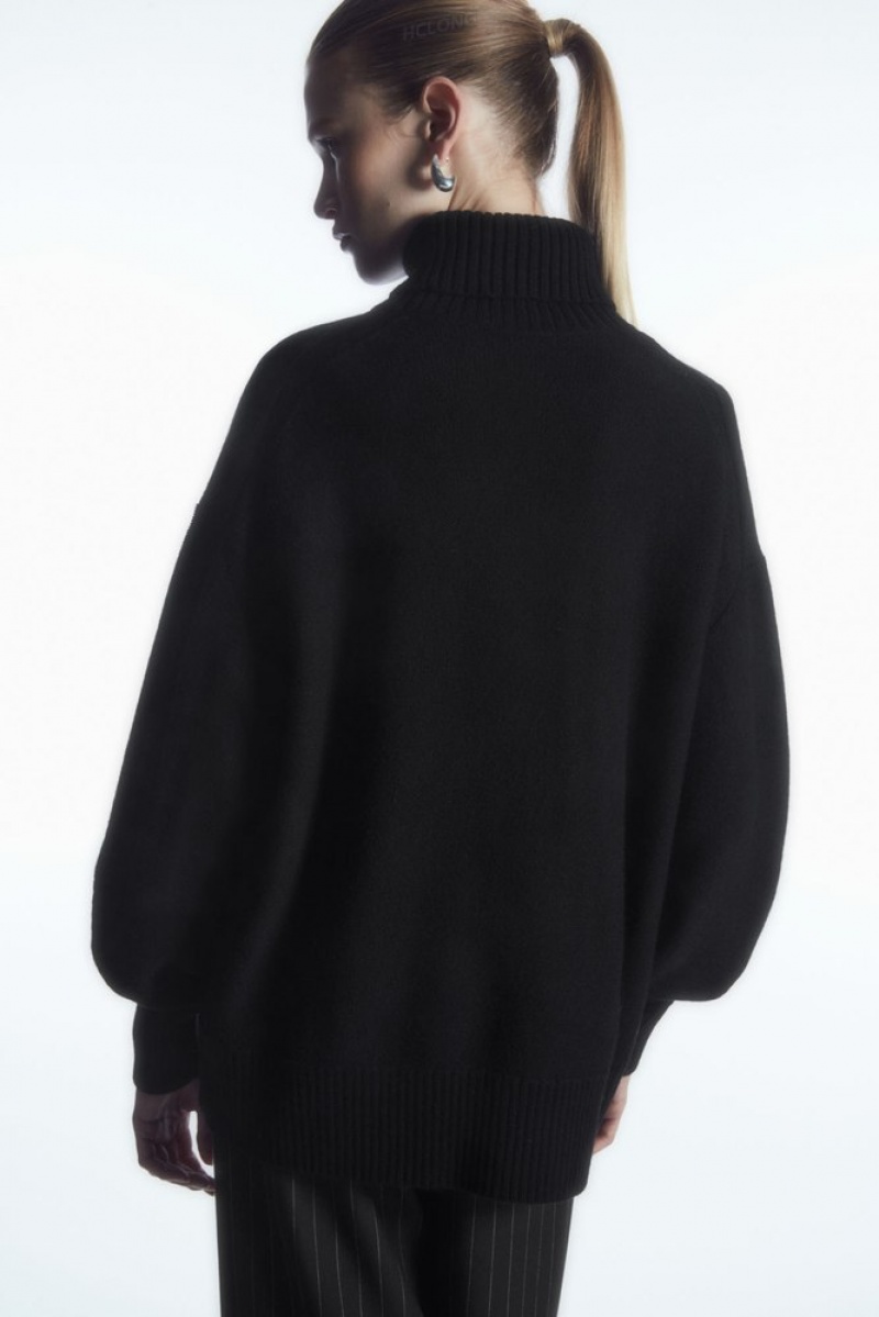 Black COS Oversized Wool Roll-Neck Sweater | CA75-I6UO