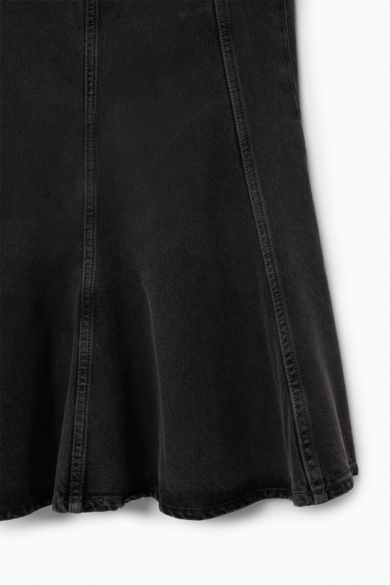 Black COS Paneled Flared Denim Skirt | HV55-I9AS