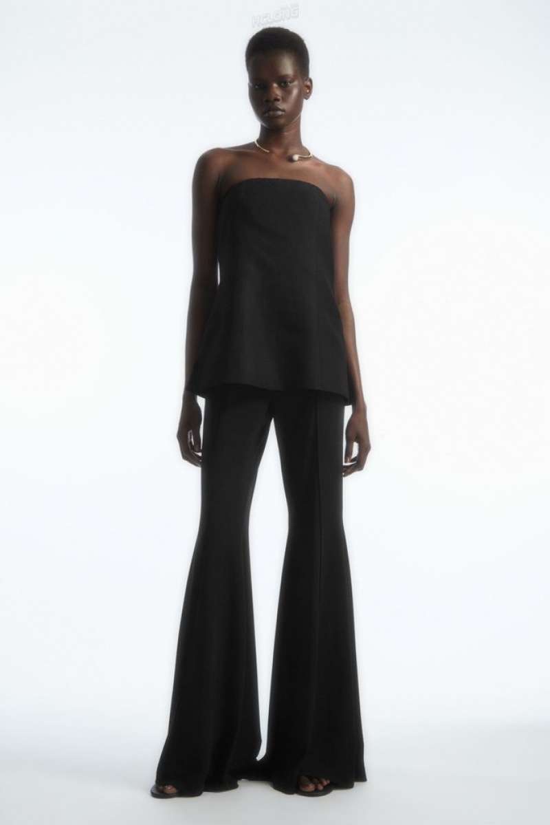 Black COS Pintucked Flared Pants | GY45-K0RZ