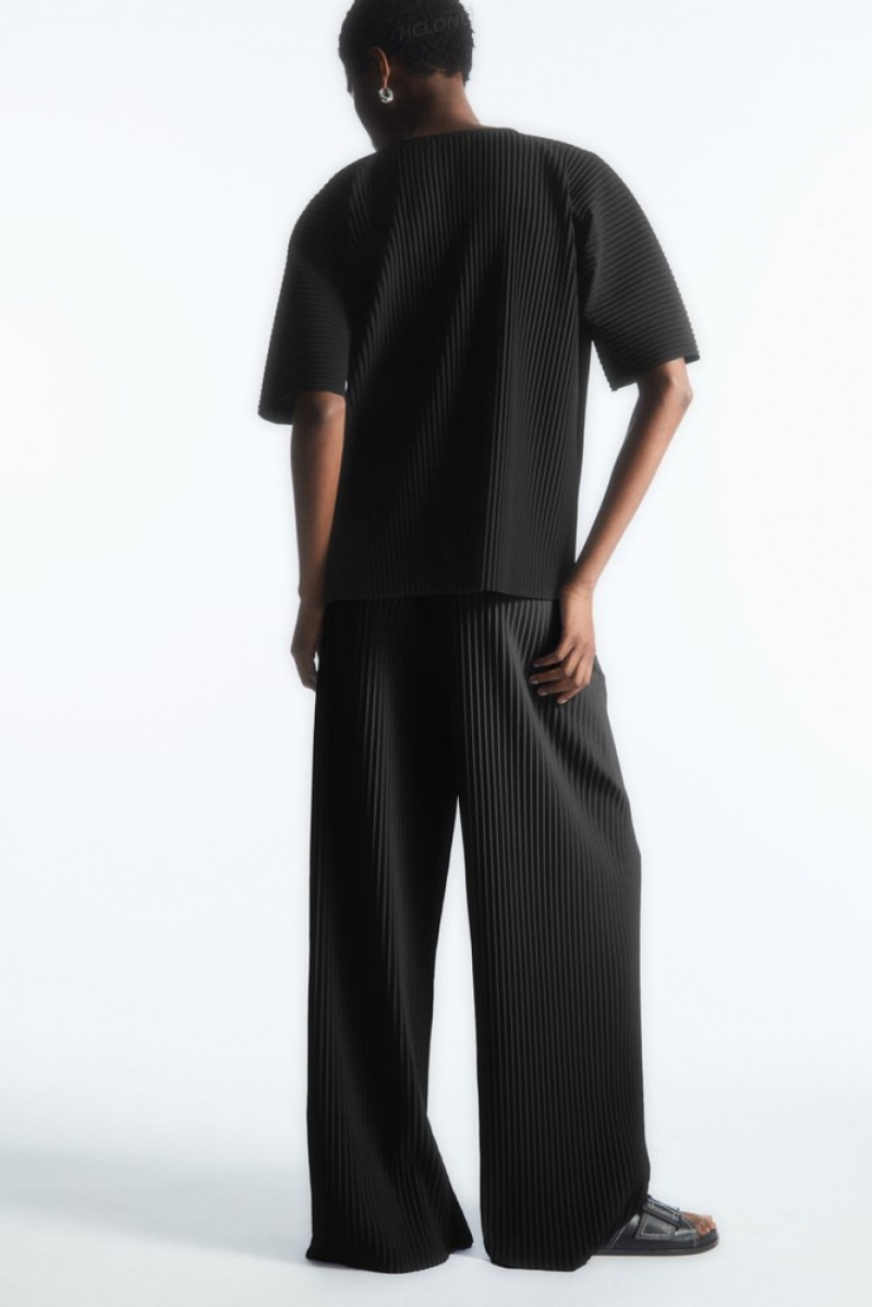 Black COS Pleated Elasticated Pants | KO05-F1TK