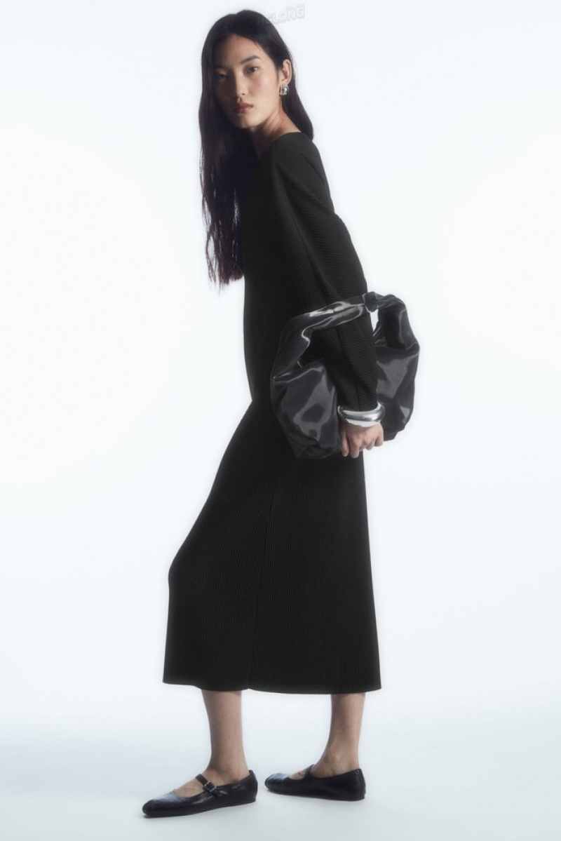 Black COS Pleated Midi Dress | FM23-O0FD