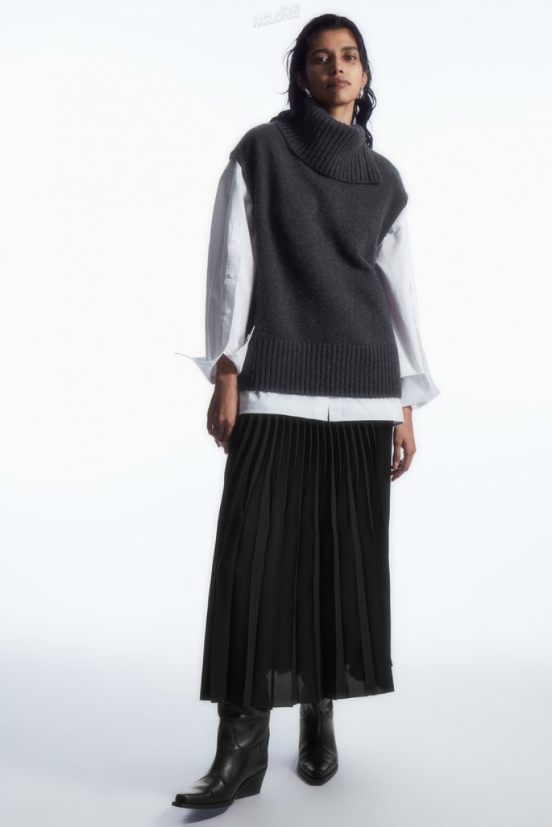 Black COS Pleated Midi Skirt | ER34-R3RI