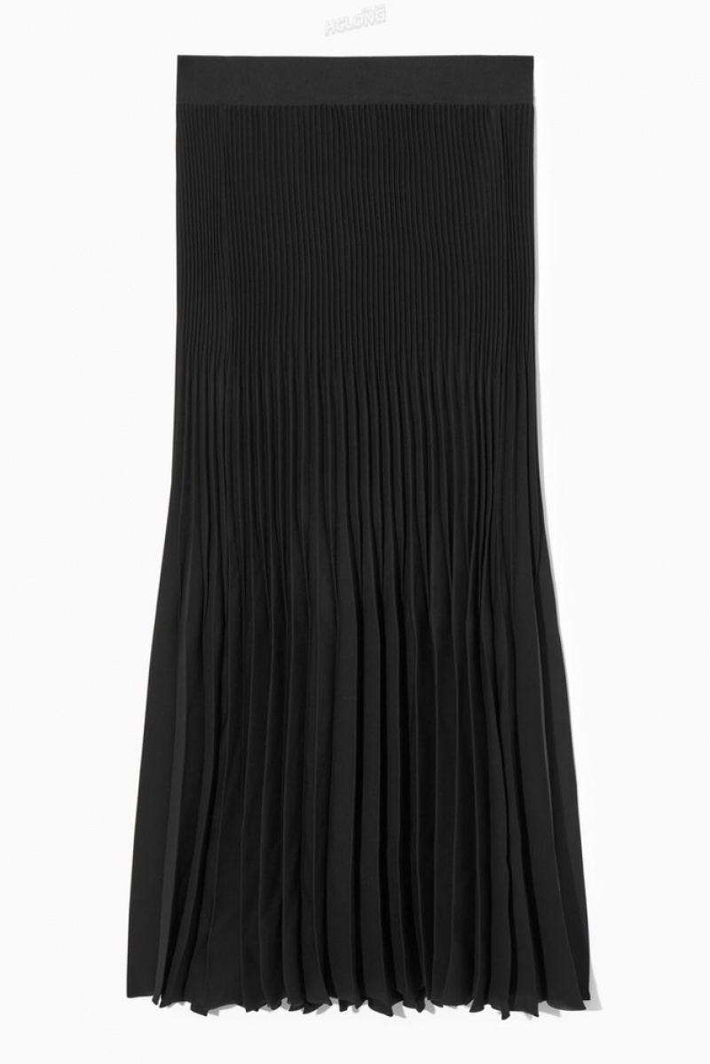 Black COS Pleated Midi Skirt | ER34-R3RI