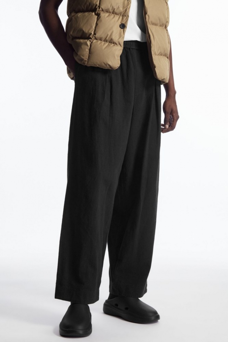 Black COS Pleated Wide-Leg Chambray Pants | RD11-M7QA