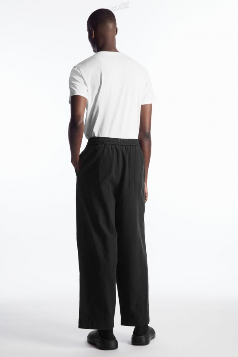 Black COS Pleated Wide-Leg Chambray Pants | RD11-M7QA